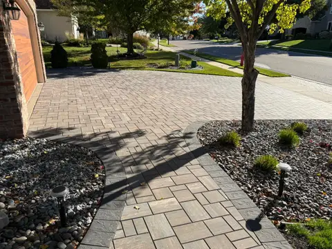 Paver walkway with decorative landscaping in Lakeville, MN